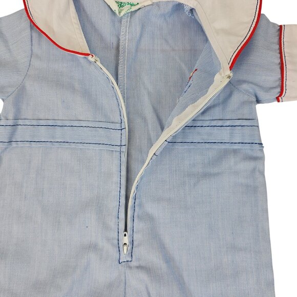 VTG Tiny Tots Original Light Blue/White Striped 3-6M Baby Romper/Jumpsuit + Hat - Picture 4 of 15